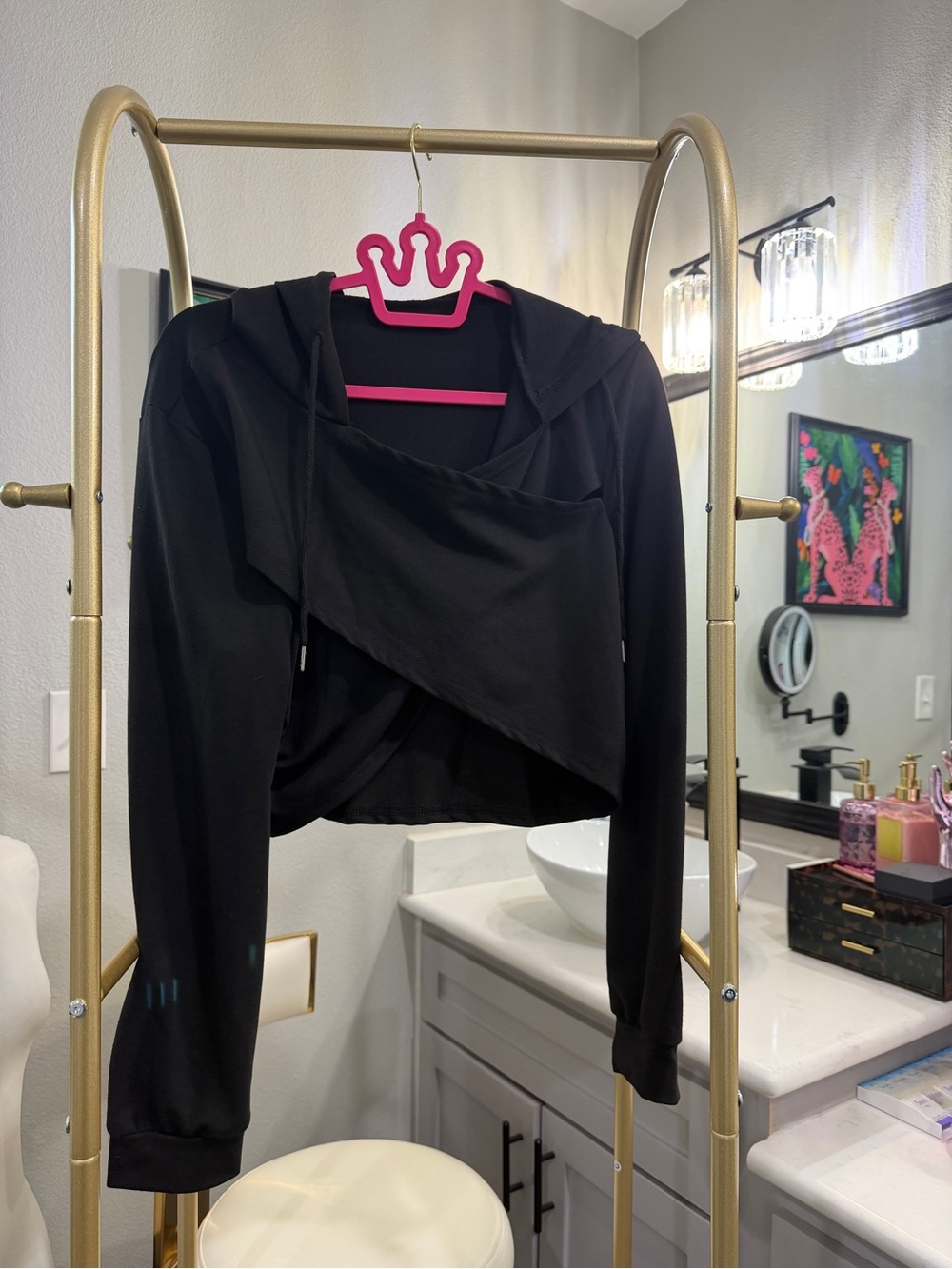 Black Cropped Hooded Wrap Top - Women